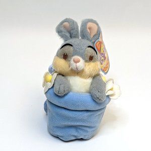 Disney Store Cute Easter Bean Bag Toy Plush Thumper in Blue Flower Pot 6" NWT